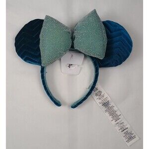 2021 Disney Parks Mickey Minnie Ears Azul Blue Quilted Bow Headband NWT